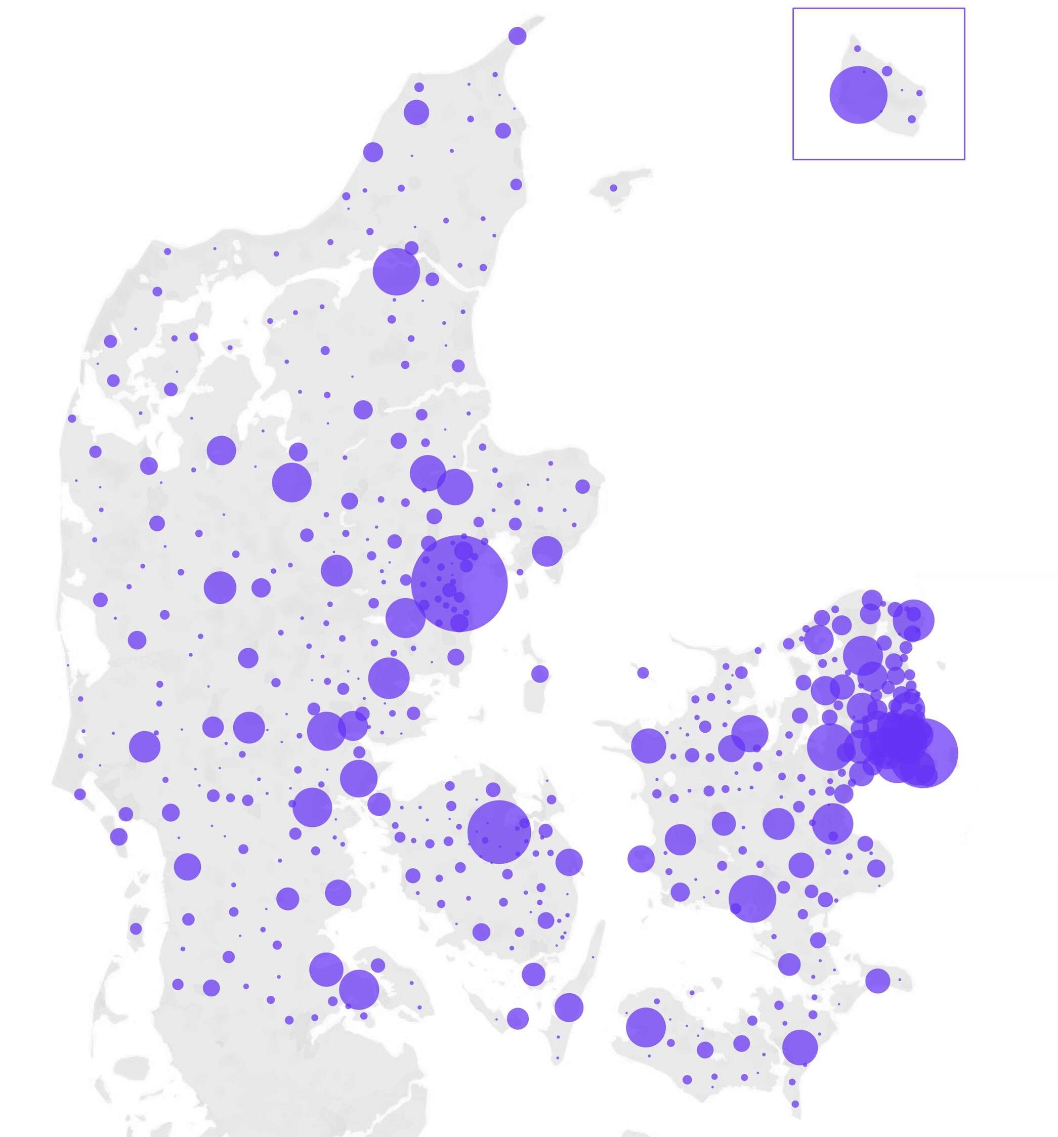 Kort over Danmark med digitale medborgerhuse